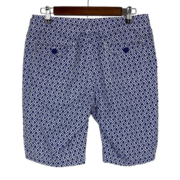 Caribbean Joe Navy Blue Diamond Pattern Bermuda Shorts Women's 6 - Picture 2 of 6